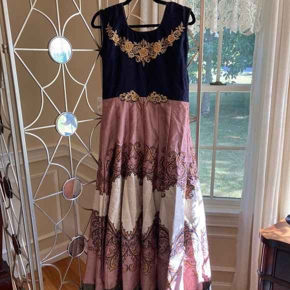 Indian Designer Navy Multicolored Printed Ankle Length Anarkali Suit - Picture 6 of 11